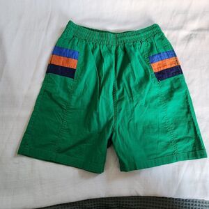 Vintage 90s Colorblock Cotton Youth Swim Trunks XL Green Stripe Board Shorts